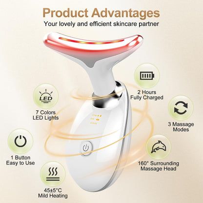 Facial Massager, 7 Color Face and Neck Massager for Skin Care at Home, Portable Beauty Skin Care Tools, White