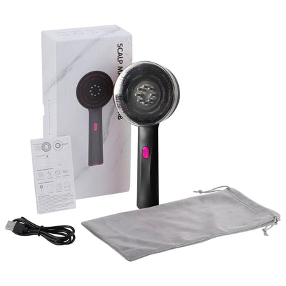 Zolteva scalp massage comb (Black) with retail box, instruction card, USB-C cable, and drawstring pouch