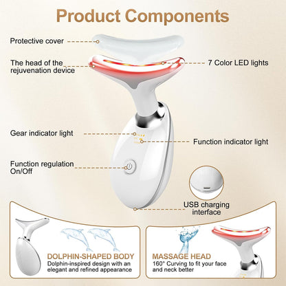Facial Massager, 7 Color Face and Neck Massager for Skin Care at Home, Portable Beauty Skin Care Tools, White