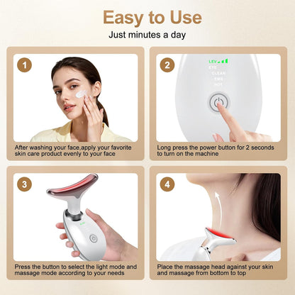 Facial Massager, 7 Color Face and Neck Massager for Skin Care at Home, Portable Beauty Skin Care Tools, White