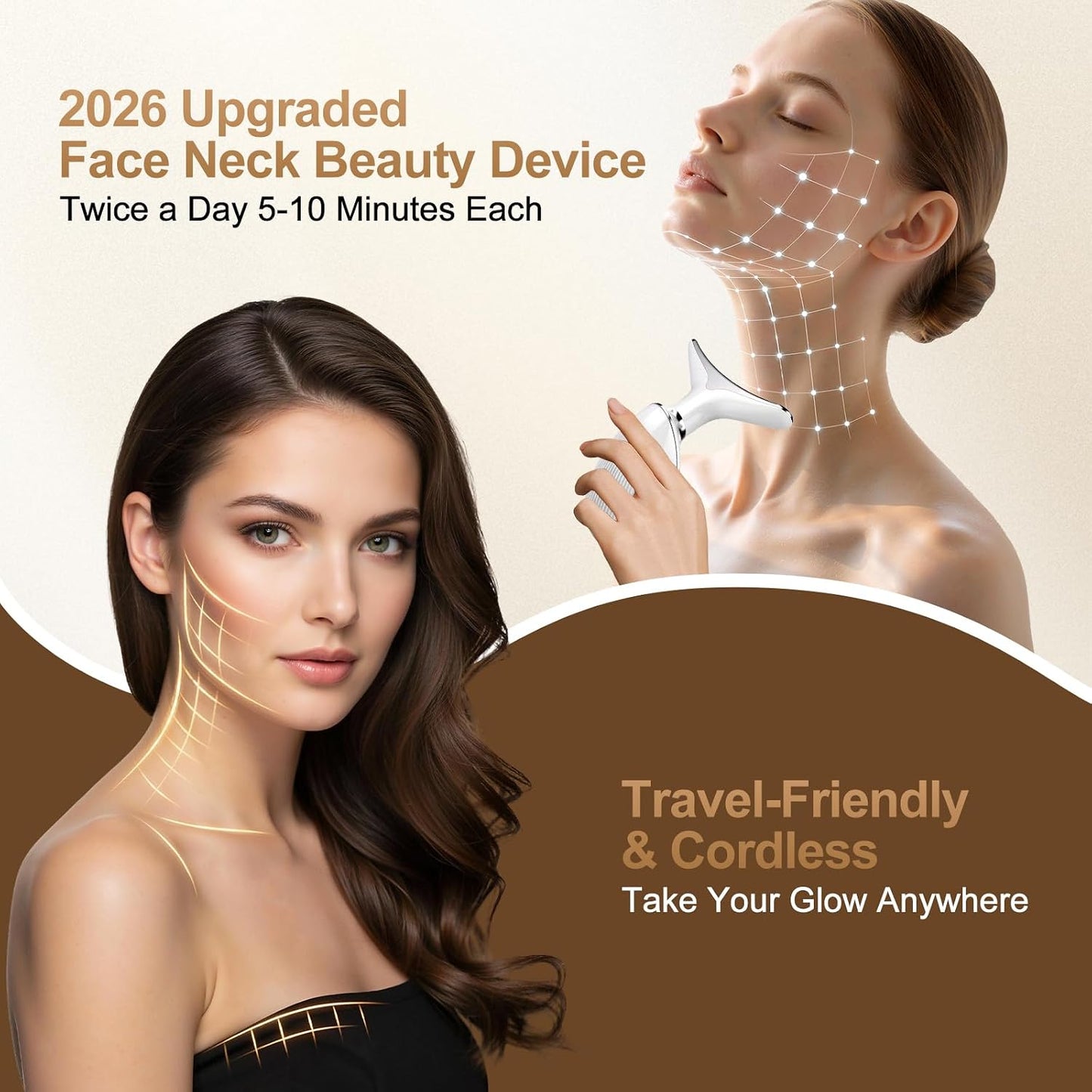 Facial Massager, 7 Color Face and Neck Massager for Skin Care at Home, Portable Beauty Skin Care Tools, White