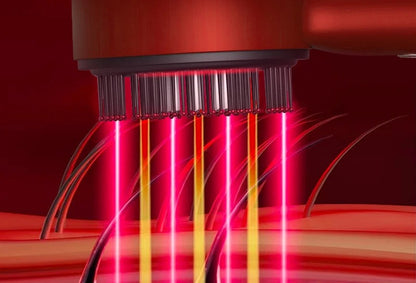Red light therapy detail through comb teeth